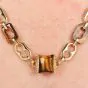 Estate Tiger's Eye 18K Gold Barrel Link Long Necklace-Dover Jewelry