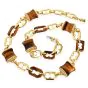 Estate Tiger's Eye 18K Gold Barrel Link Long Necklace-Dover Jewelry