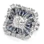 Vintage Art Deco Diamond Sapphire Square Pinwheel Platinum Cocktail Ring