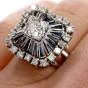 Vintage Art Deco Diamond Sapphire Square Pinwheel Platinum Cocktail Ring