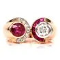Vintage Retro Diamond Ruby 18K Rose Gold French Made Bypass Cocktail Ring