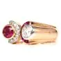 Vintage Retro Diamond Ruby 18K Rose Gold French Made Bypass Cocktail Ring