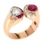 Vintage Retro Diamond Ruby 18K Rose Gold French Made Bypass Cocktail Ring