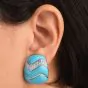 Estate Diamond Turquoise 18K White Gold Braided Large Clip On Earrings