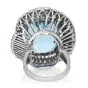 Estate 23.07 GIA Aquamarine Diamond Platinum Halo Bypass Cocktail Ring