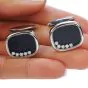 Vintage Floating Diamond Onyx 18K White Gold Tuxedo Men's Cufflinks 