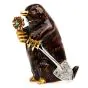 Vintage Brown Mole Signed Pendant with Diamond-Encrusted Shovel and Emerald Flower | 18K Gold l Dover Jewelry