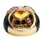 GIA 7.80 carats Yellow Sapphire Diamond Onyx 18K Gold Heart Retro Cocktail Ring 