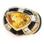 GIA 7.80 carats Yellow Sapphire Diamond Onyx 18K Gold Heart Retro Cocktail Ring 