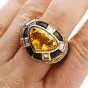 GIA 7.80 carats Yellow Sapphire Diamond Onyx 18K Gold Heart Retro Cocktail Ring 