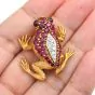 Retro Vintage Diamond Ruby Sapphire 18K Gold Textured Frog Brooch Pin