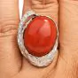 GIA 14.25ct Natural Coral Diamond Platinum Bypass Cocktail Ring 