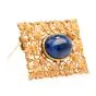 Buccellati No Heat Blue Sapphire 18K Gold Floral Square Brooch Pin