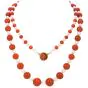 GIA Natural No Dye Coral Pearl 14K Gold Graduated Long Beaded Necklace