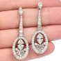 Estate Diamond 18K White Gold Oval Dangle Drop Earrings