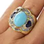 Estate 11.09cts Diamond Turquoise Heart Sapphire 18K Gold Cocktail Ring 