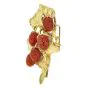 Vintage Diamond Carved Coral 18K Gold Strawberries Floral Leaf Brooch Pin Pendant