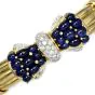 Estate Diamond Sapphire 18K Gold Bow Cuff Bangle Bracelet-Dover Jewelry