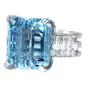 Vintage Aquamarine Diamond Platinum Tall Geometric Cocktail Ring 