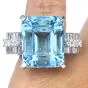 Vintage Aquamarine Diamond Platinum Tall Geometric Cocktail Ring 