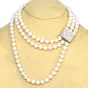 Estate Cluster Diamond Pearl Gold Clasp Three Strand Necklace
