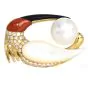 Estate Diamond Pearl Coral Onyx 18K Gold White Ibis Bird Brooch Pendant
