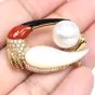 Estate Diamond Pearl Coral Onyx 18K Gold White Ibis Bird Brooch Pendant