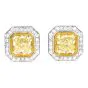 Estate Cushion 3.65cts Fancy Yellow Diamond Platinum Gold Halo Stud Earrings