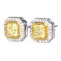 Estate Cushion Yellow Diamond Platinum Gold Halo Stud Earrings