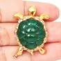 Vintage Diamond Chalcedony 18K Yellow Gold Turtle Brooch Pin