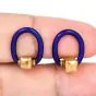 Vintage Retro Blue Enamel 18K Yellow Gold Horsebit Men's Cufflinks