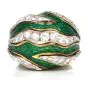 Vintage Retro Diamond Green Enamel 18K Gold Channeled Dome Cocktail Ring