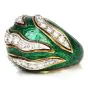 Vintage Retro Diamond Green Enamel 18K Gold Channeled Dome Cocktail Ring