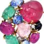 Vintage Seaman Schepps Precious Gemstone Diamond 18K Gold Cluster Brooch