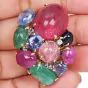 Vintage Seaman Schepps Precious Gemstone Diamond 18K Gold Cluster Brooch
