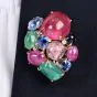 Vintage Seaman Schepps Precious Gemstone Diamond 18K Gold Cluster Brooch