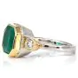 Estate Ascher-cut Emerald Diamond Platinum Three Stone 18k Gold Ring