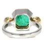 Estate Ascher-cut Emerald Diamond Platinum Three Stone 18k Gold Ring
