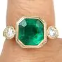 Estate Ascher-cut Emerald Diamond Platinum Three Stone 18k Gold Ring