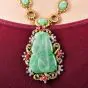 Vintage 1970S  Diamond GIA Natural Ruby Carved Jade Pendant Necklace