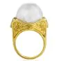 Estate Diamond Pearl 18K Engraved Dome Statement Ring-Dover Jewelry