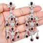 Estate Diamond  Garnet 18K Gold Long Chandelier Dangle Earrings  