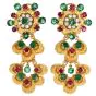 Emerald Ruby Diamond 18K Gold Flower Dangle Earrings