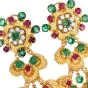 Emerald Ruby Diamond 18K Gold Flower Dangle Earrings