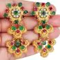 Emerald Ruby Diamond 18K Gold Flower Dangle Earrings