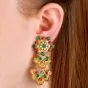 Emerald Ruby Diamond 18K Gold Flower Dangle Earrings