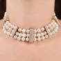 Estate 14.24cts Diamond Pearl 18K 3-Strand Choker Necklace-Dover Jewelry