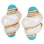 MAZ Vintage Turquoise Shell 14k Gold Clip-On Earrings