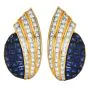 Estate Diamond Sapphire 18K Gold Mystery Set Clip-On Statement Earrings-Dover Jewelry