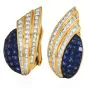 Estate Diamond Sapphire 18K Gold Mystery Set Clip-On Statement Earrings-Dover Jewelry